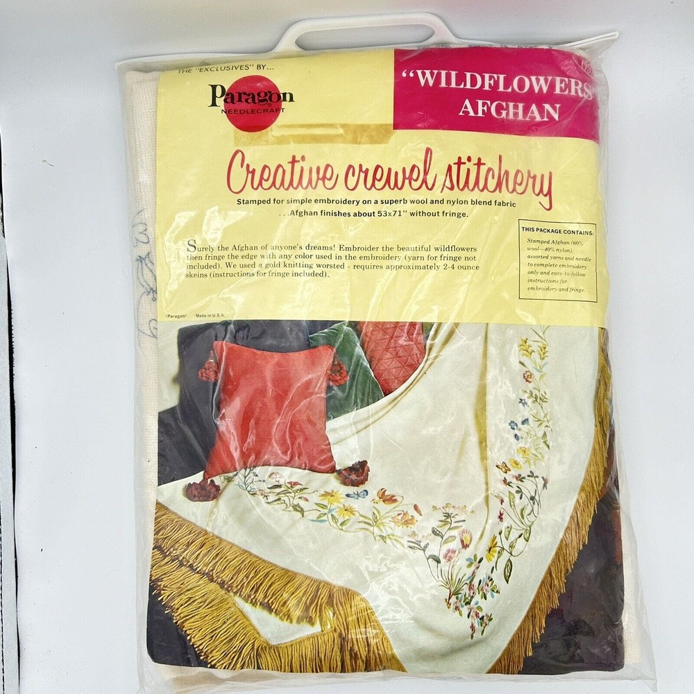 Paragon Wildflowers Afghan Crewel Embroidery Kit 0925 Vintage Needlecraft 53x71